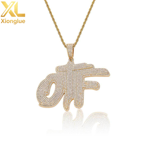 Pendentif OTF en Or 18 carats Plaqué Or avec Diamants et Pierres CZ Scintillantes, Double Couche, Lettre, Bijoux de Mode - Product Image 1