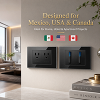 Prise murale Depoguye US double USB Type C 16A à charge rapide, 6 prises, panneau en verre, interrupteur électrique à lumière de piano, IP20 110-240V