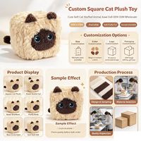 Peluche chat carré mignon en gros, jouet anti-stress moelleux en forme de bloc, animal en peluche pour la décoration intérieure, cadeau