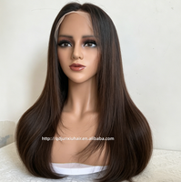 Pelucas frontales transparentes de cabello humano virgen Remy vietnamita con cutícula alineada, color castaño intenso, para corte en capas y flequillo largo, sin pegamento, para mujer