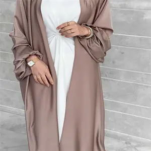 Qua biên giới Dubai mềm rắn phồng tay áo hồi giáo ăn mặc mượt kaftan Dubai Thổ Nhĩ Kỳ hồi giáo áo choàng hồi giáo quần áo satin abaya