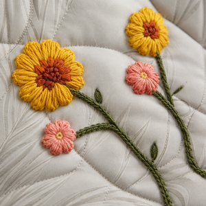 Juego de Ropa de Cama Infantil con Apliques de Niña con Sombrilla, Pompones y Flores, Edredón Blanco y Gris para Habitación Infantil - Product Image 5