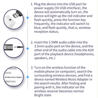 Adaptador USB para Audio Inalámbrico Auxiliar, Receptor y Transmisor 2 en 1, Audio Universal para Computadora, Adaptador de Audio Inalámbrico 5.0 BLE