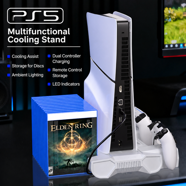 Universal Game Console Base for PS5 All Models Dual Controller Fast Charging Docking Station Cooling Fan Disc Rack