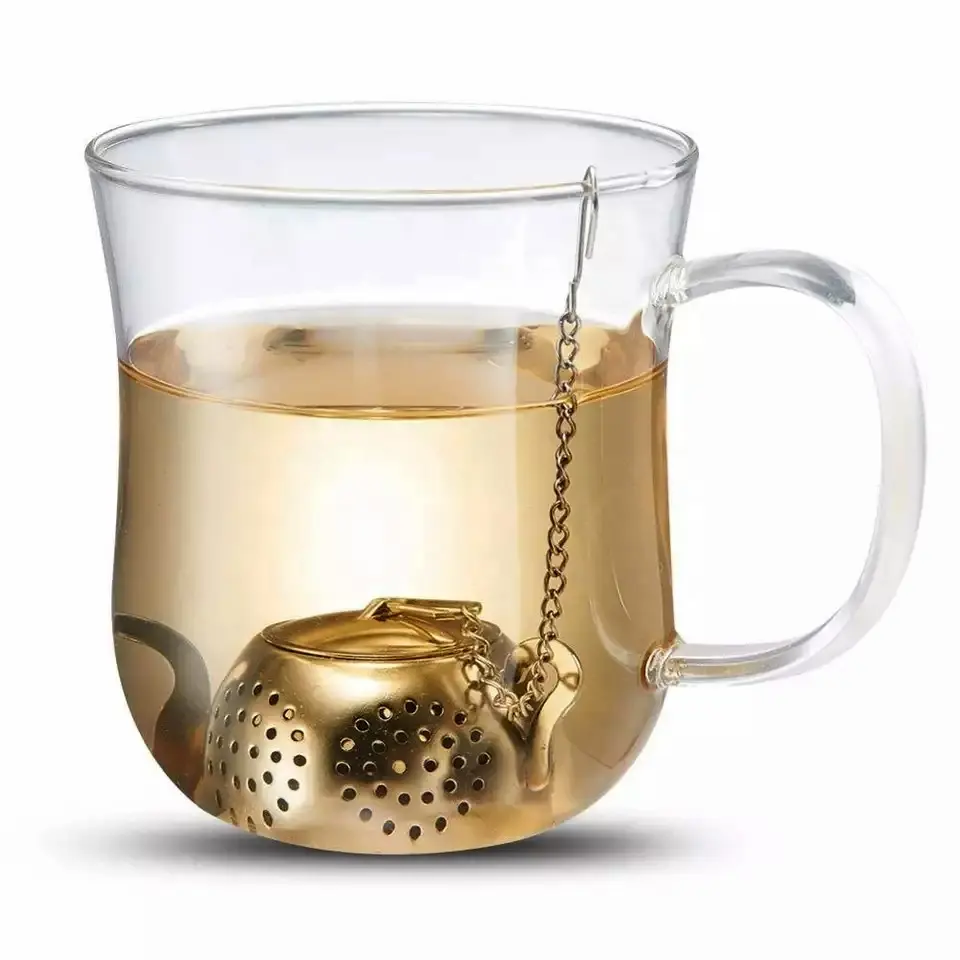 Colador metálico de acero inoxidable para infusiones de té, colador de hojas de hierbas sueltas con forma de bola a presión, color oro rosa