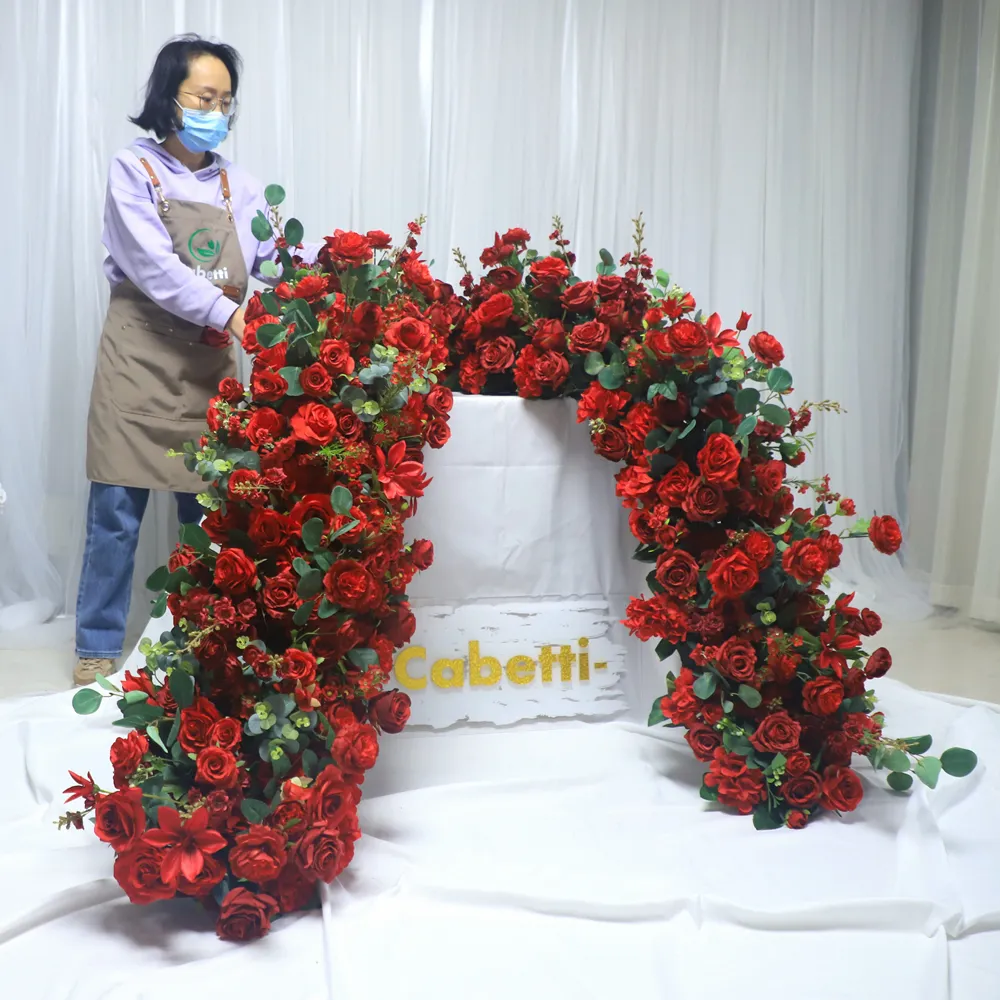 KCFR-092 Factory Wholesale Artificial Flower Runner Floral Garland Wedding Table Red Toppers For Flower Border Flower Decoration