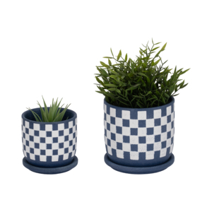 Vasi per Piante Rotondi con Motivo a Scacchi in Ceramica Stoneware per Decorazione Casa e Giardino - Product Image 2