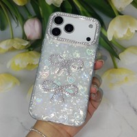 Coque de téléphone 3D avec nœud en strass pour iPhone X/11/12/13/15/16/17 Pro Max Air Samsung Redmi, antichoc, mignonne et protectrice pour filles