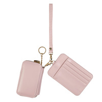 Porte-cartes et porte-monnaie portable tendance, double compartiment détachable, multi-fentes, en cuir PU, avec dragonne, mini portefeuille zippé pour femme