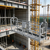 Échafaudage électrique en alliage d'aluminium, nacelle de travail électrique avec verrou de sécurité, plancher antidérapant pour le nettoyage des façades en hauteur