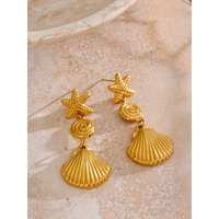 JINYOU 3087-Boucles d'oreilles pendantes en forme d'étoile de mer en acier inoxydable style océan à la mode pour l'été et la plage