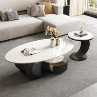 Table basse ovale en métal et pierre, style italien, luxe léger, pour salon, minimaliste, avec espace de rangement, pour petit appartement, nouveauté 2025