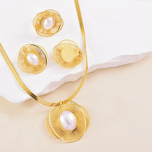 Conjunto de <span class=keywords><strong>Accesorios</strong></span> de Moda, Collar de Perlas Ovaladas Exageradas de Acero Inoxidable, Aretes, Juego de Tres Piezas, <span class=keywords><strong>Joyería</strong></span> para Mujer - Product Image 2