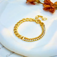 Bracelets Hip-Hop en Acier Inoxydable Plaqué Or 18K avec Chaîne Double Épaisseur Ornée de Zircons, Style Luxe Léger HL