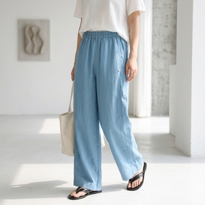 <span class=keywords><strong>Pantaloni</strong></span> Larghi in <span class=keywords><strong>Lino</strong></span> <span class=keywords><strong>Grigio</strong></span> Scuro Personalizzati per Donna, Vita Alta Elastica, Comodi e Casual con Tasche Laterali - Product Image 2