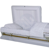 Ataúd de Metal de Acero de Calibre 20 con Acabado Blanco Antiguo Estilo Americano de Alta Calidad del Fabricante, con Franjas Doradas y Interior de Crepé Blanco