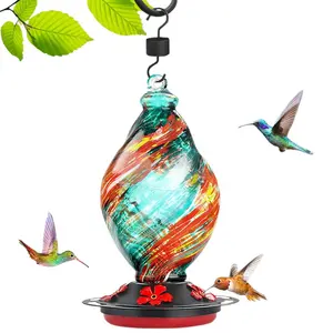 Toptan dondurma şekli Spiral Hummingbird nektarı besleyici karınca en 30oz asılı el üflemeli cam Hummingbird besleyici açık