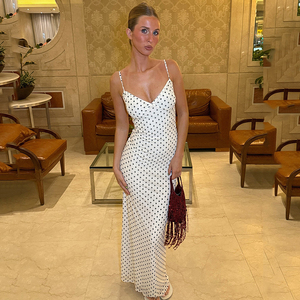 Vestido Maxi de Punto con Estampado de Puntos, Cuello en V, Sin Mangas, Vestido de Verano Ligero y Fluido para Mujer, Casual, Elegante y Largo - Product Image 6