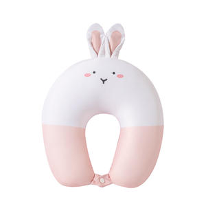 Almohada de viaje portátil rosa con forma de U de conejo de dibujos animados para niños, material de poliéster, diseño de doble uso - Product Image 4