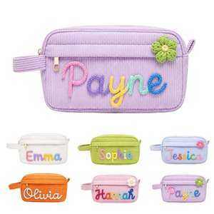 Trousse de Toilette Esthétique en Velours Côtelé Personnalisable, Pochette à Crayons & Organisateur Cosmétique Rétro - Product Image 1