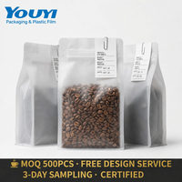 YOUYI Sachet à café à fond plat en aluminium avec valve de dégazage, fermeture éclair refermable, qualité alimentaire, sans BPA, opaque