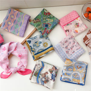 Mode coloré fleur imprimé <span class=keywords><strong>court</strong></span> petit carré écharpe 55*55cm doux coton sensation chanvre cou cravate tête carrée <span class=keywords><strong>cheveux</strong></span> Bandanas - Product Image 3