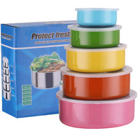 Juego de 5 Recipientes Apilables de Acero Inoxidable con Tapas de Colores para Almacenamiento de Alimentos en el Refrigerador, Venta al Por Mayor