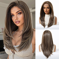 Perruque complète 13*6 en dentelle longue, grande surface, brun froid, raie au milieu, style volumineux et tendance, pour usage quotidien naturel