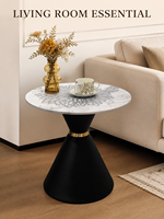 Table d'appoint moderne en dalle de roche ronde avec base en fer noir en forme de sablier, fabrication directe usine OEM/ODM, pour salon, hôtel, salle de séjour, chambre à coucher