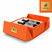 Boîte à vin rigide magnétique noire mate sur mesure de luxe à double porte avec pelliculage mat et estampage à chaud doré – Vente en gros
