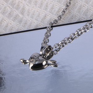 Heart-Shaped <b>Titanium</b> Steel Necklace With Arrow Pendant Unisex Everyday Wear SP585 - Product Image 4