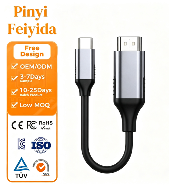 OEM ODM USB C to  Adapter 4K60Hz Silicone Short Cable for Mobile Phone Laptop Screen Mirroring