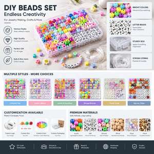 Kit de fabrication de bracelets colorés avec perles lettres, breloques fleurs et fruits, cordon élastique, ensemble de bijoux DIY - Product Image 6