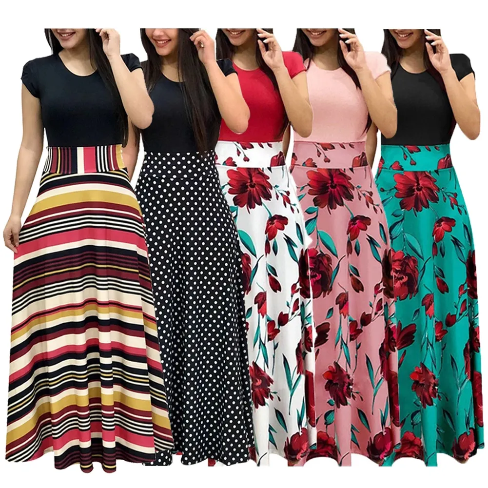 New Product Cheap Stylish Elegant Color Matching Dress Flower Print Long Skirt For Women, Long Skirts For Women Floral