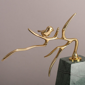 Modern Minimalist Brass <b>Marble</b> Bird <b>Tree</b> Ornament For Living Room Home Decoration - Product Image 3