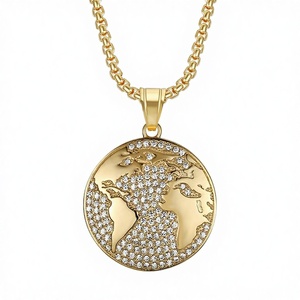 Collana con Ciondolo a Forma di Globo Terrestre in Acciaio Inox Placcato Oro 18K, Stile Punk Buddista, con Catena a Corda per Uomo - Product Image 2