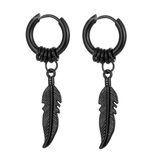Boucles d'oreilles plumes pour hommes, bijou noir en acier inoxydable avec capteur de rêves, momanite, offre spéciale - Product Image 6