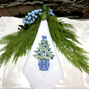 Luxury <b>Christmas</b> Handmade Embroidered 100% Linen Square Dinner Napkin Bunny <b>Tree</b> Holiday <b>Table</b> Decoration Custom OEM ODM Machine - Product Image 1