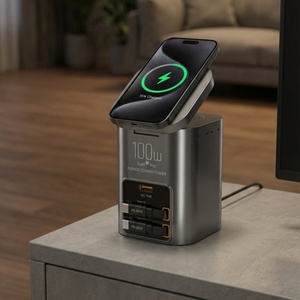 100W 5 in 1 Dual Retractable 65w Type-<strong>c</strong> Cable Multifunctional Magnetic Wireless Gallium Nitride Charger Dual Wireless Desktop - Product Image 2