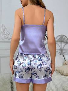 Conjunto de Pijama de Dos Piezas de Satén para <span class=keywords><strong>Mujer</strong></span>, Camiseta Corta de Verano y Pantalones de Seda Suaves y Cómodos - Product Image 4