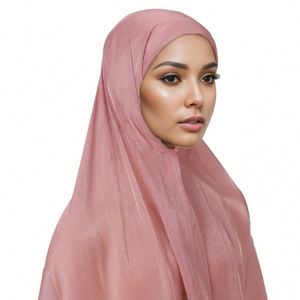 Châle islamique d'hiver en mousseline pour femme, foulard hijab instantané effet soie, bonnet long - Product Image 2