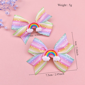 Jepit Rambut Pita Bergaris Pastel Glitter Pelangi Awan Jepitan Buaya Lucu untuk Anak Perempuan Aksesoris Rambut Pesta Putri - Product Image 2