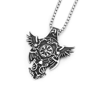 Collar con colgante de cuervo vikingo nórdico Odin de Yunnique para hombre, cadena de suéter de plata tibetana con brújula, regalo de moda - Product Image 5