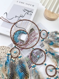 Attrape-rêves Cherokee Popodia fait main en gros, 6 pouces, attrape-rêves turquoise fait main <span class=keywords><strong>avec</strong></span> plume, décoration murale - Product Image 4