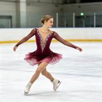 Robe de patinage artistique dégradé bordeaux, col en V, maille ornée de strass, manches longues, dos profondement ouvert, pour adultes et enfants