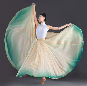 Gonna da ballo all'ingrosso a doppio strato 720 gradi, colore sfumato, vita alta, lunga e fluida <span class=keywords><strong>per</strong></span> danza latina e folk - Product Image 6