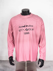 T-shirt a maniche lunghe in lino-cotone sottile con stampa classica a lettere stile <span class=keywords><strong>AC</strong></span>, lavaggio effetto sporco, per uomo e donna - Product Image 2