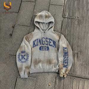 Nouveau design – Sweat à capuche personnalisé pour homme, épais (400 g/m²), 100 % coton French Terry, avec logo imprimé DTG, effet vieilli et délavé à l'acide, fermeture éclair - Product Image 1