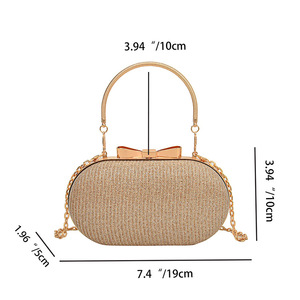 Bolso de mano dorado para mujer, bolsos brillantes para boda, bolsos de mano nupciales con lazo metálico, bolso de hombro con cadena - Product Image 2