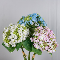 Bouquet d'hortensias artificiels en soie avec feuilles vertes pour la décoration florale de la maison, du vase ou de la table de mariage